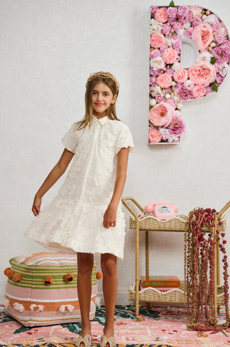 White Button Down with White Flower Applique Dress