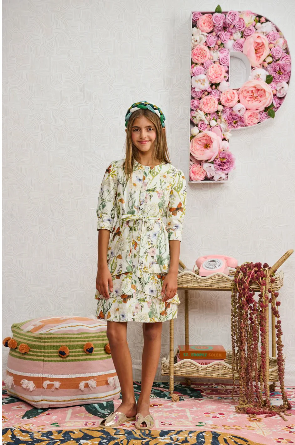 Ivory with Butterfly Floral Print Dress