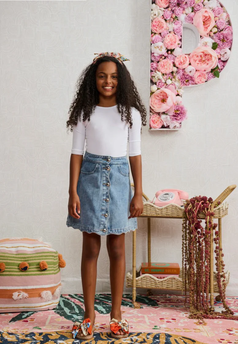 Medium Wash Denim Scalloped Edge Skirt