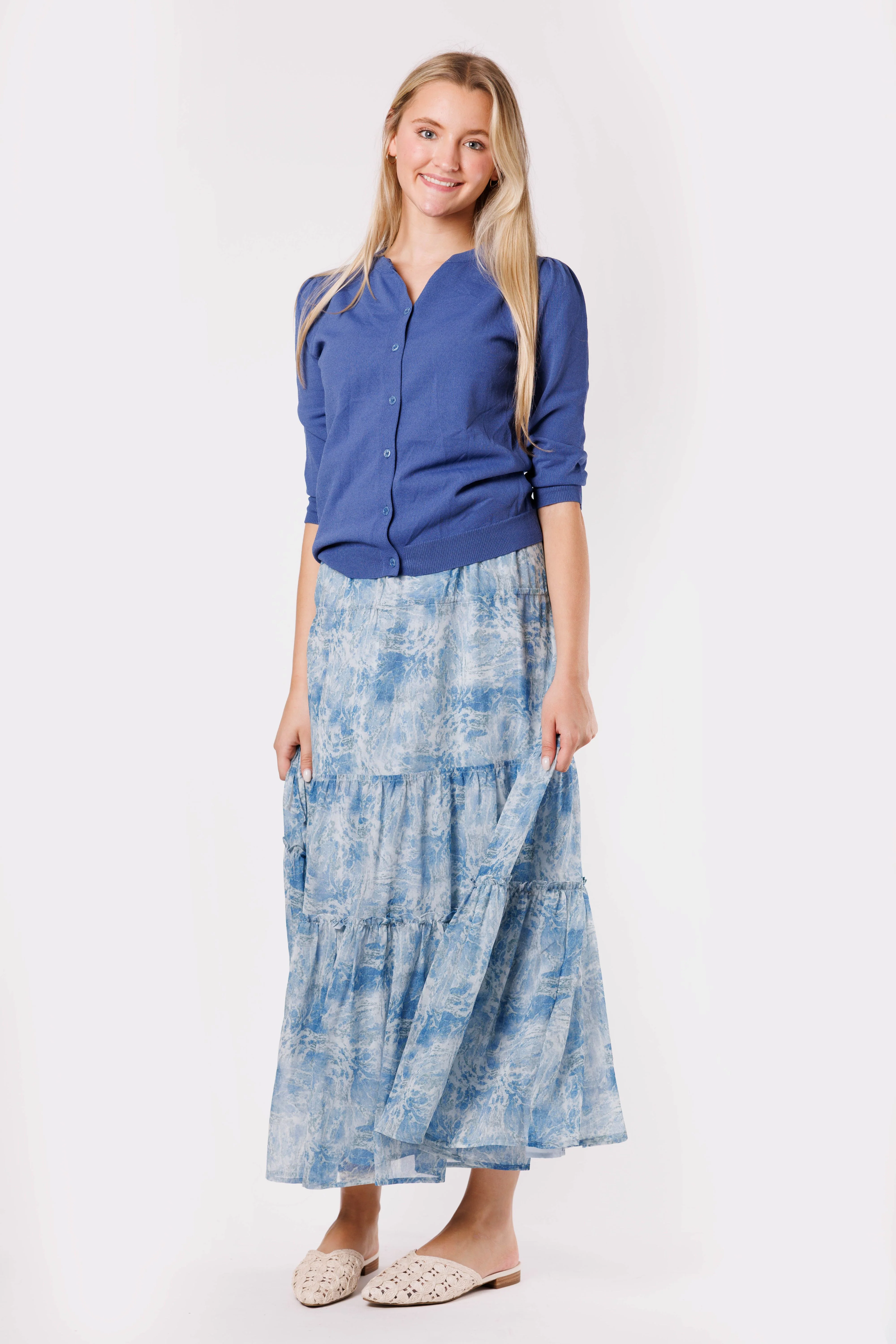 Blue Abstract Chiffon Print Skirt