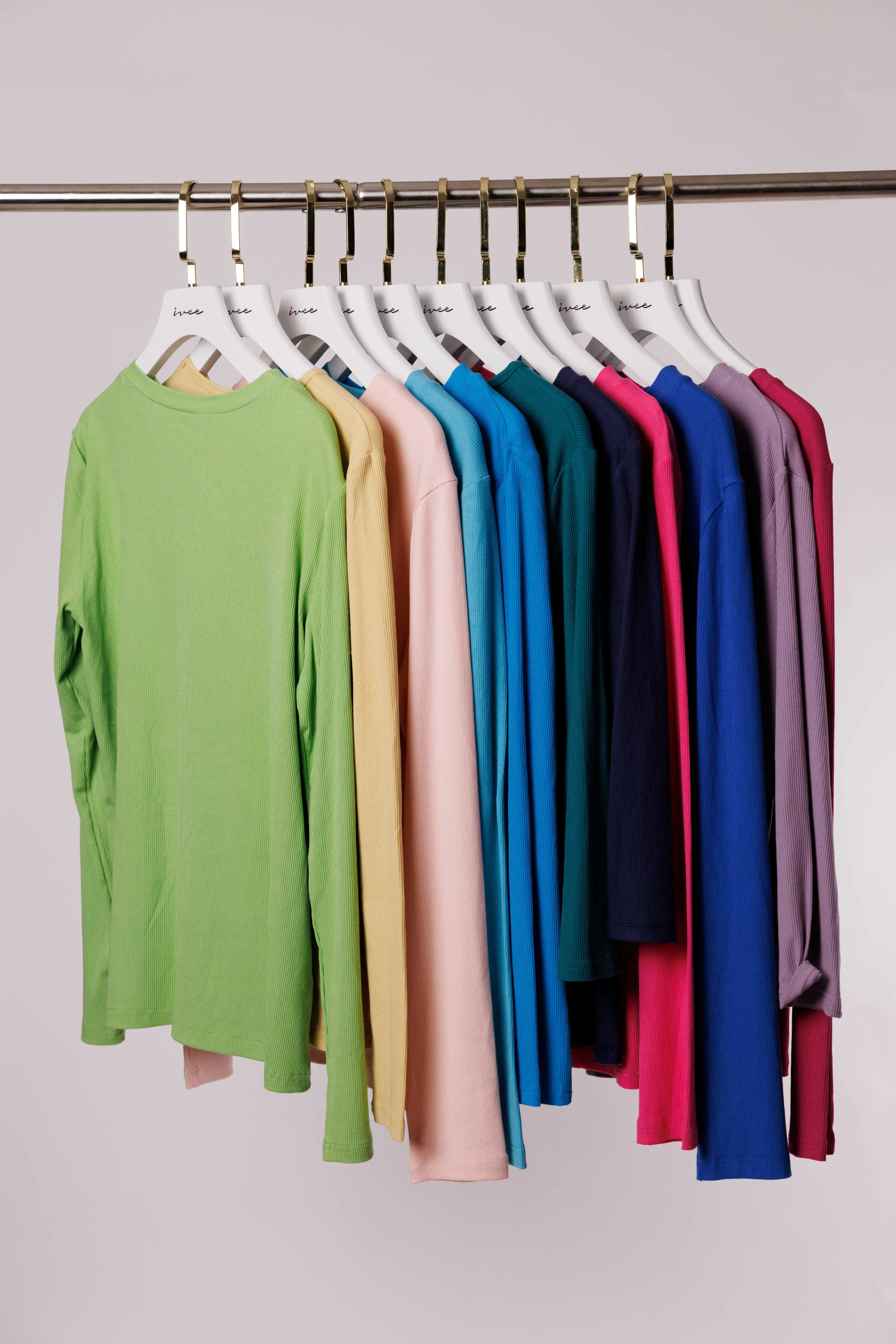 Turquoise Long Sleeves V-neck Microribbed T-shirt