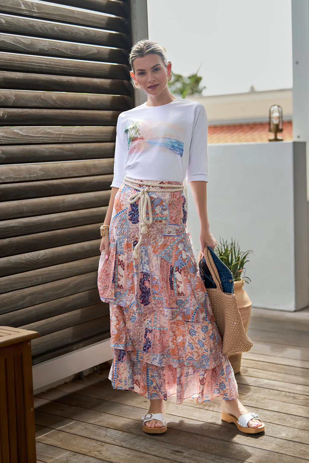 3/4 Sleeve Cotton Graphic Tee- Watercolor Beach - Image 3