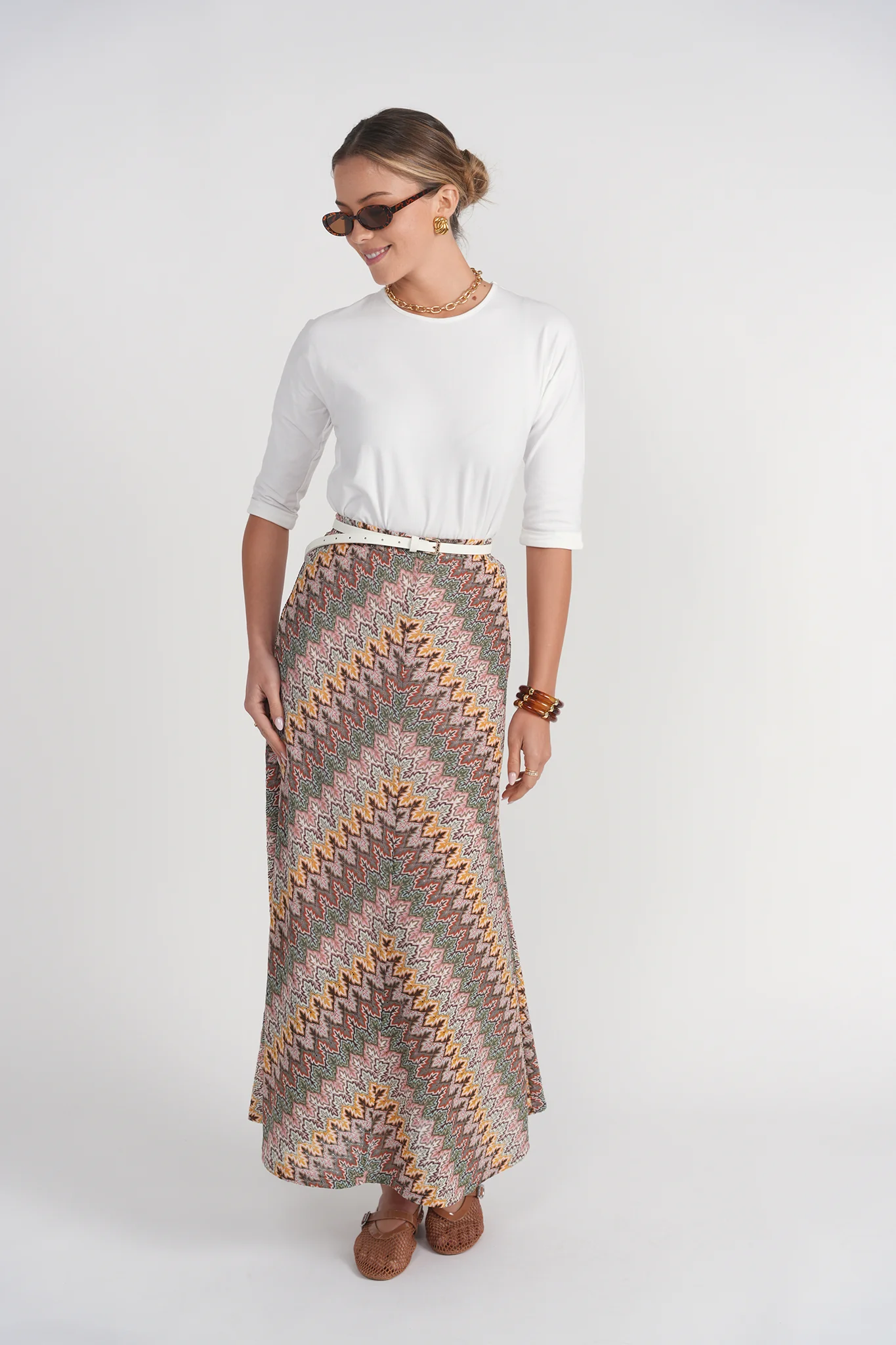 3-4 Sleeve Cotton Tee- White - Image 2