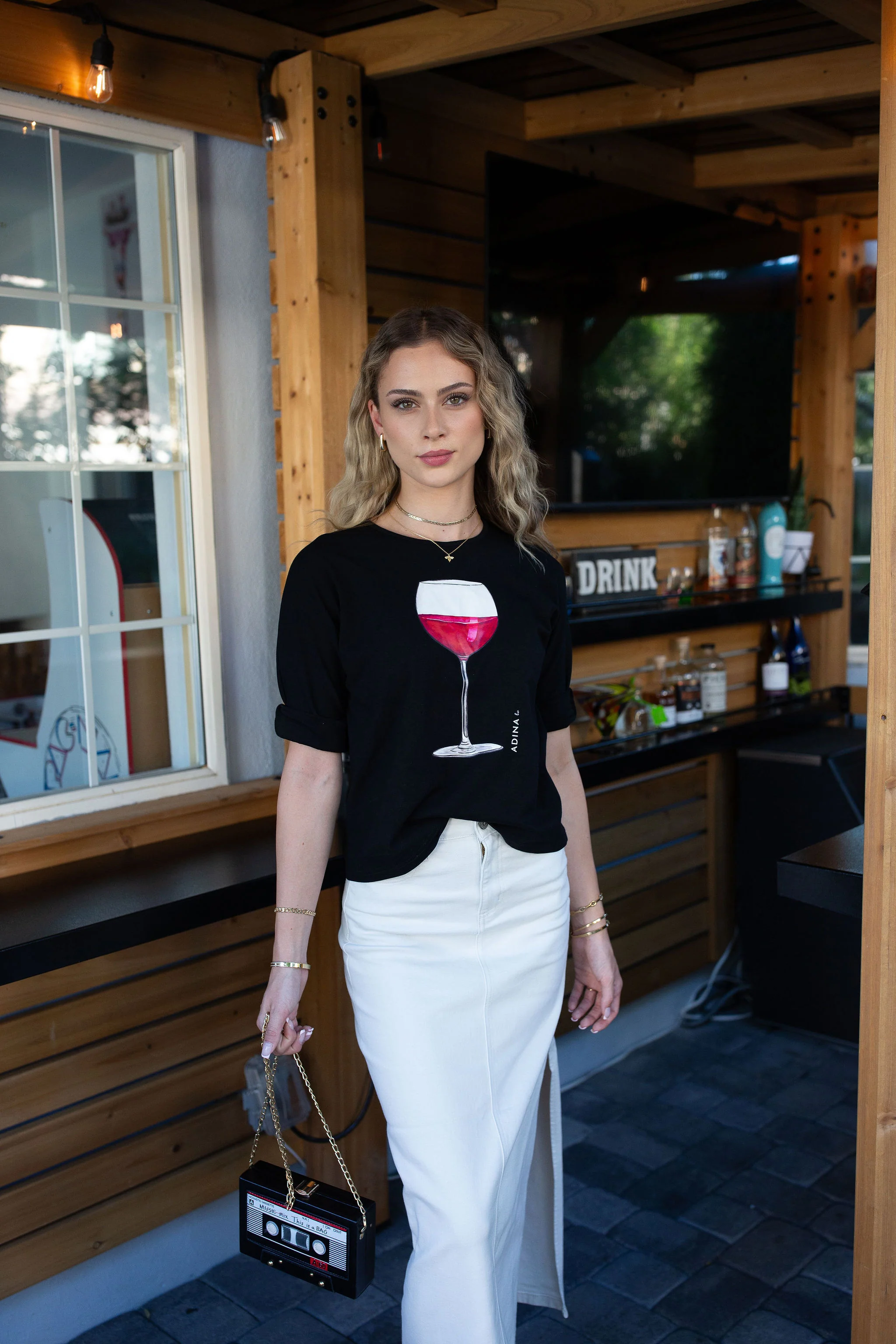 3/4 Sleeve Cotton Tee- Wine On Black - Image 4