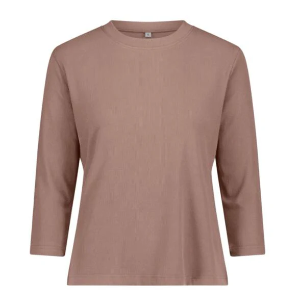 3-4 Sleeve Ribbed Crew Neck Tee- Mauve - Image 4