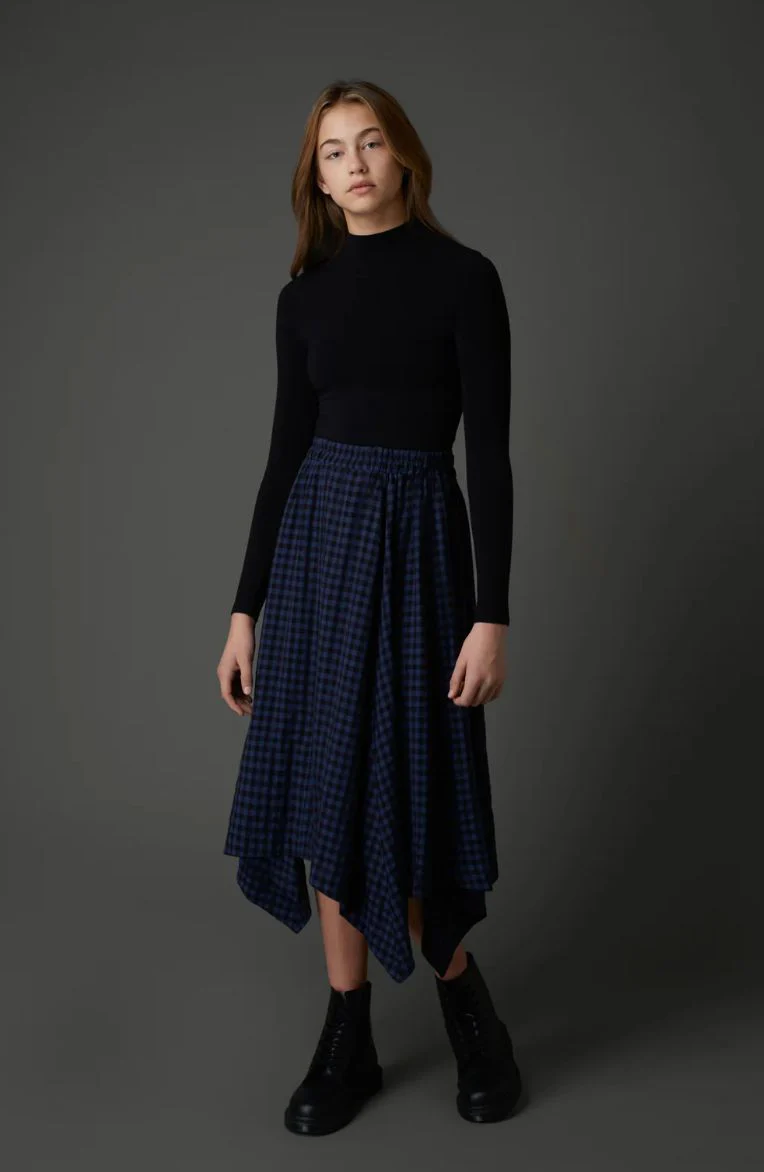 Kerchief Skirt in Blue Plaid