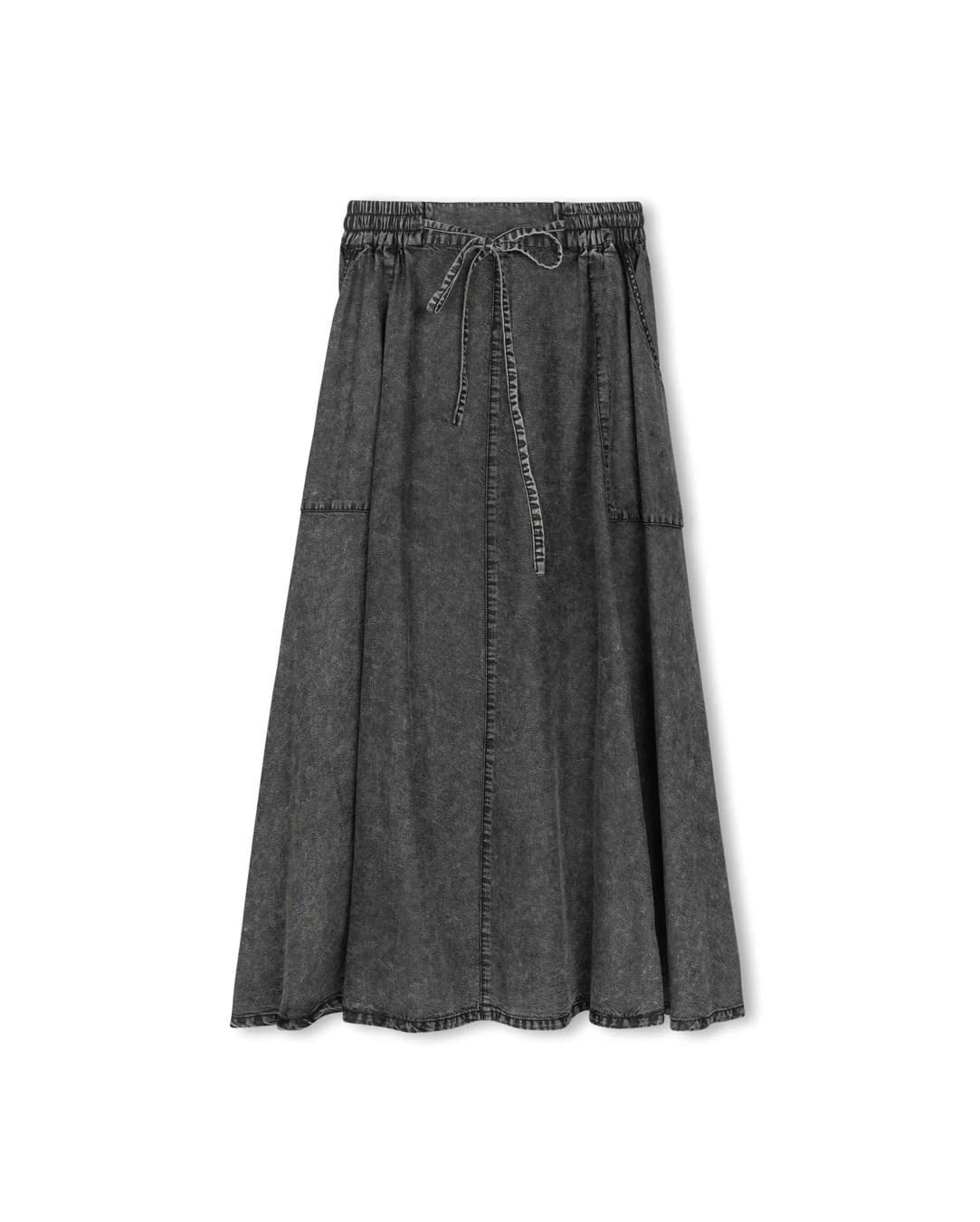 Belle Drawstring Midi Skirt- Black Denim