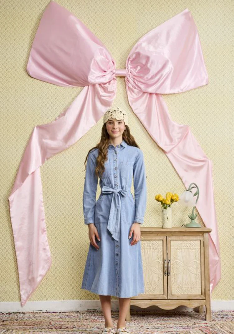 Belted Denim Button Down Dress with Front Pockets