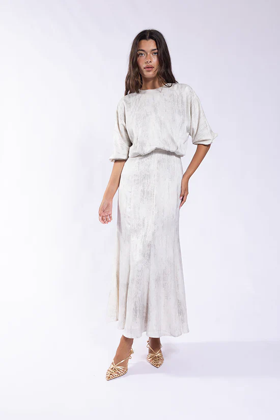 Blouson Top Dress- Silver Marble