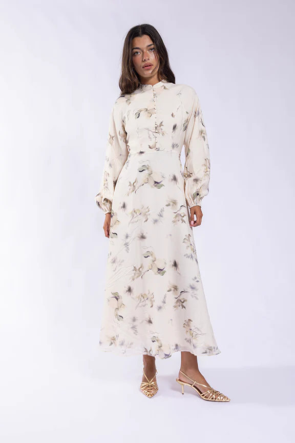 Blurred Floral Midi Dress- Watercolor Print