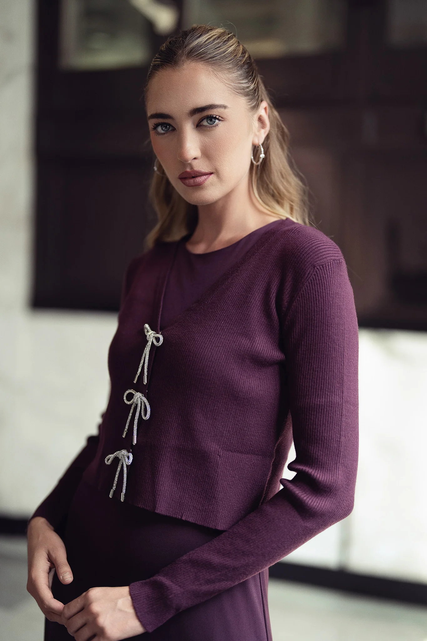 Bows Cardi- Eggplant - Image 3