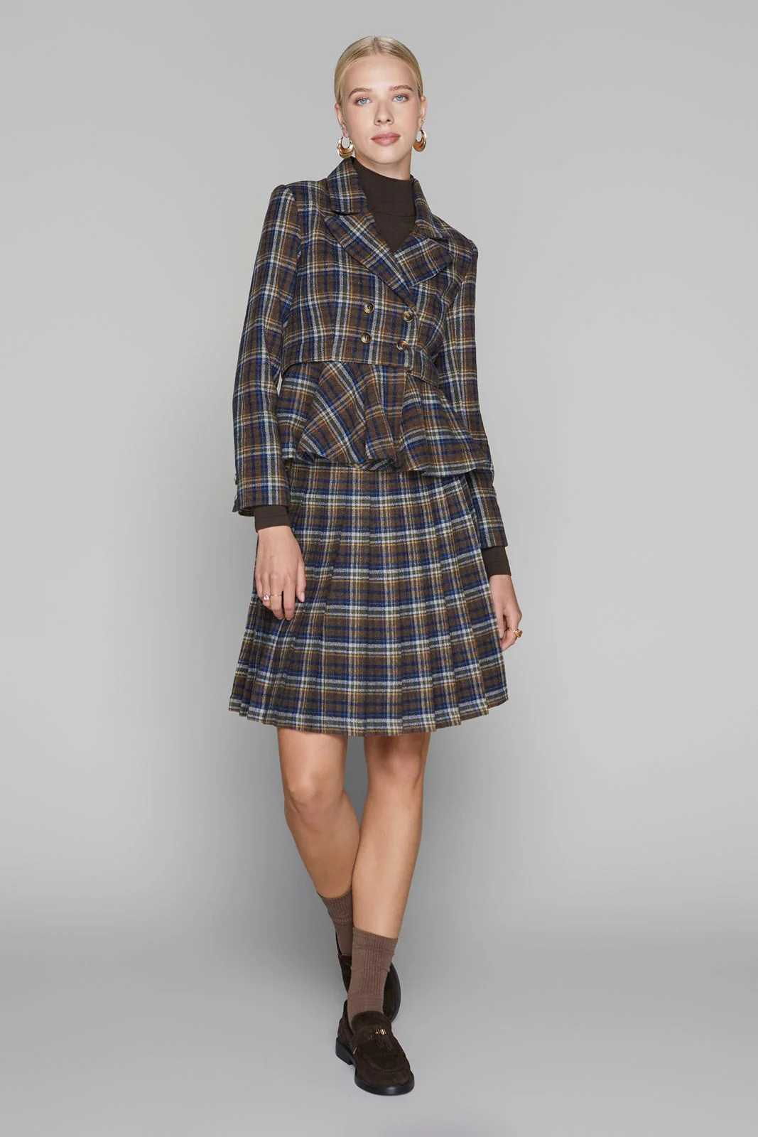 Briar Blazer- Cocoa/Navy Plaid