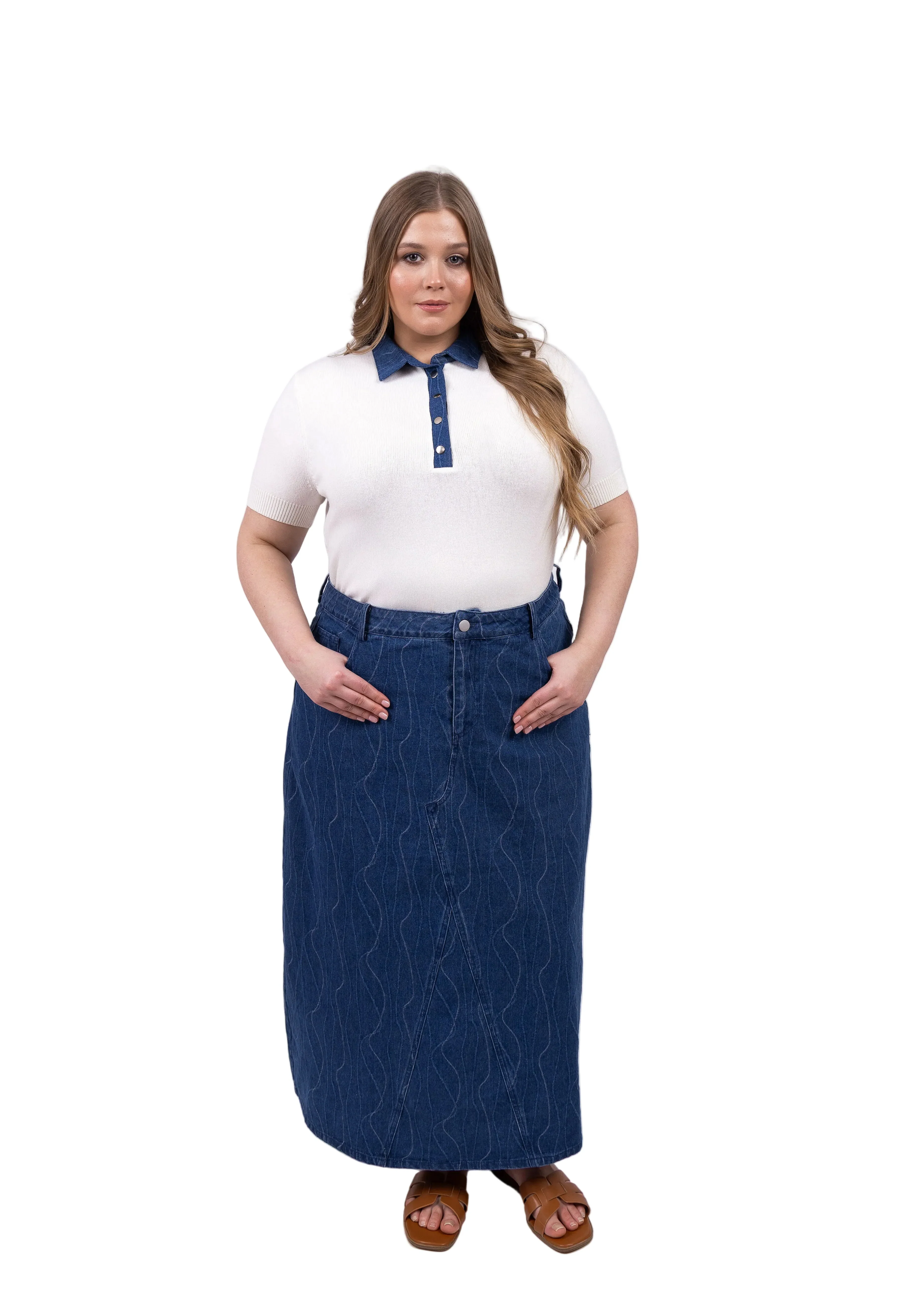 Denim V Skirt- Light Blue Swirl