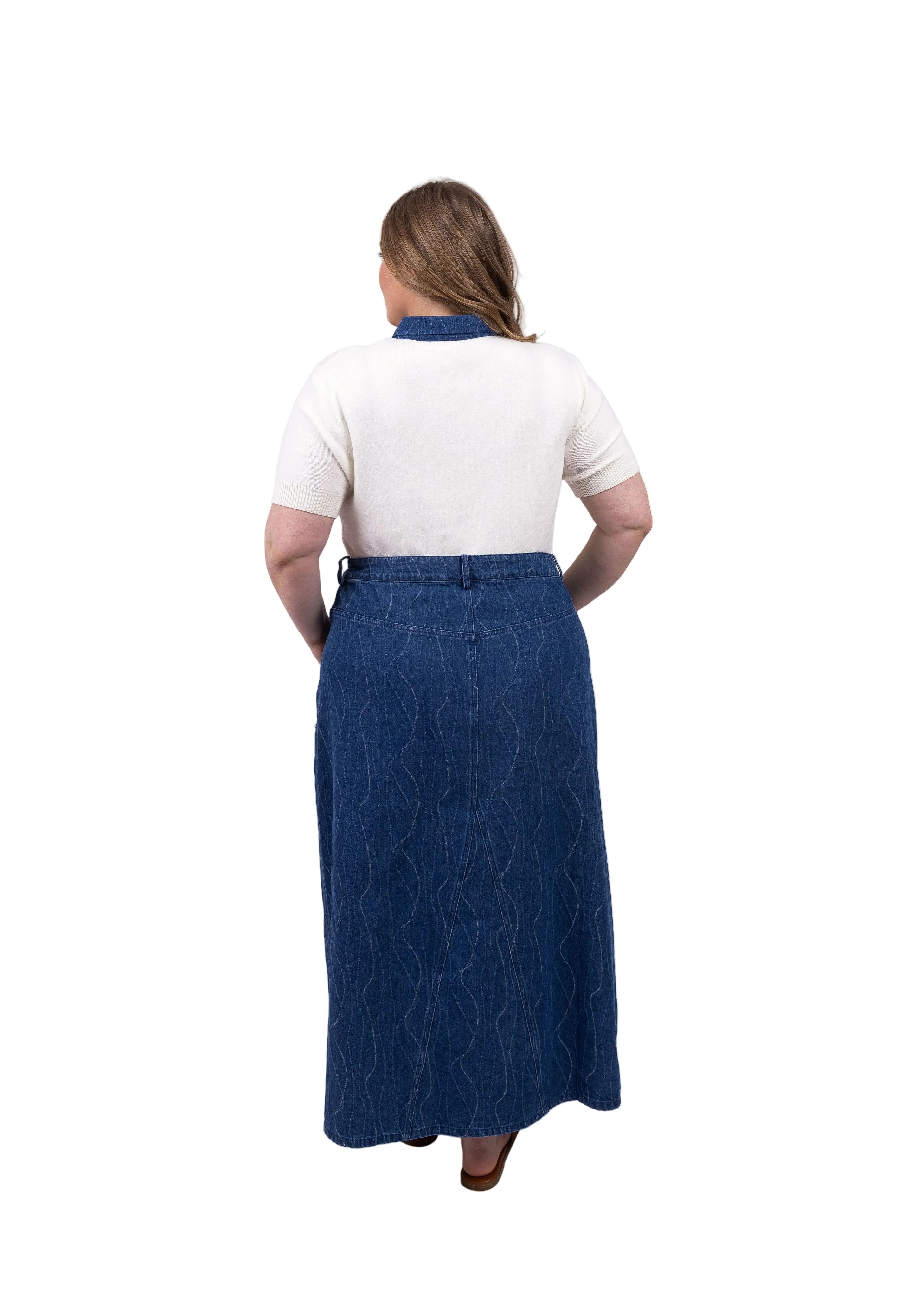 Denim V Skirt- Light Blue Swirl - Image 3