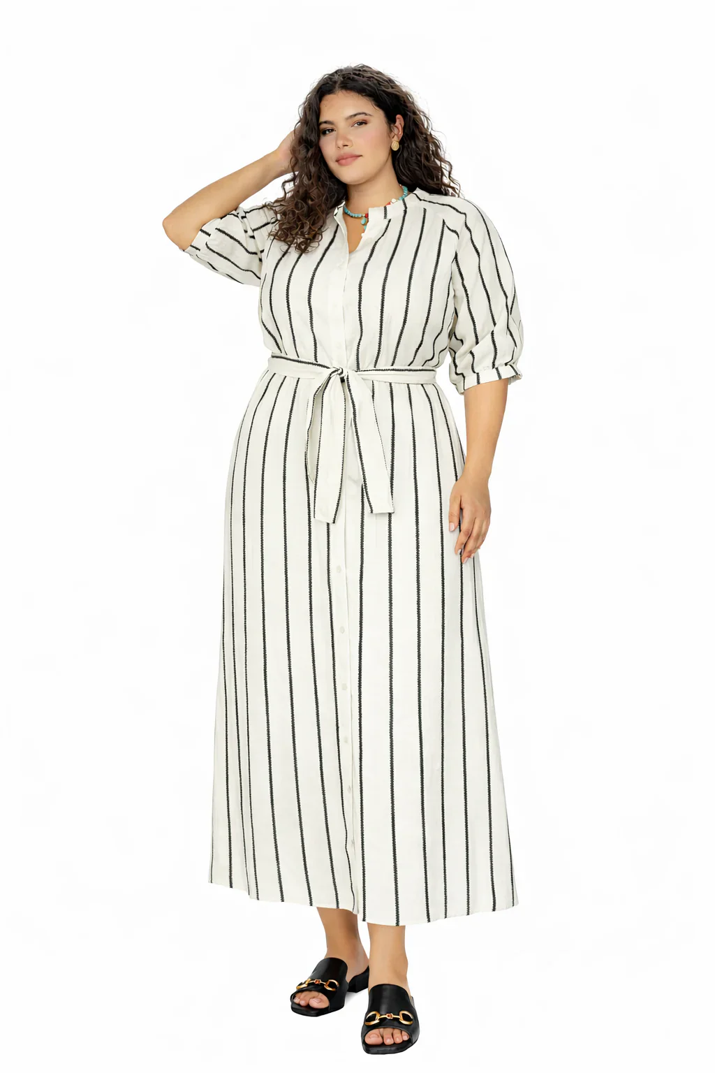 Stripe Belt Dress- Black and White Stripe