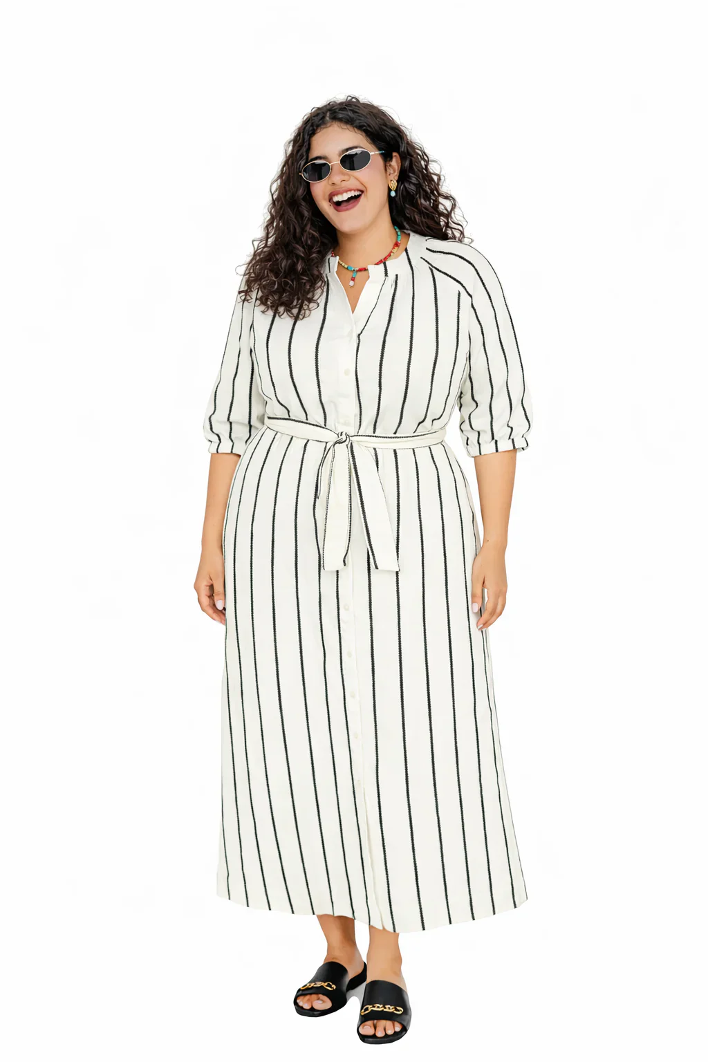 Stripe Belt Dress- Black and White Stripe - Image 2