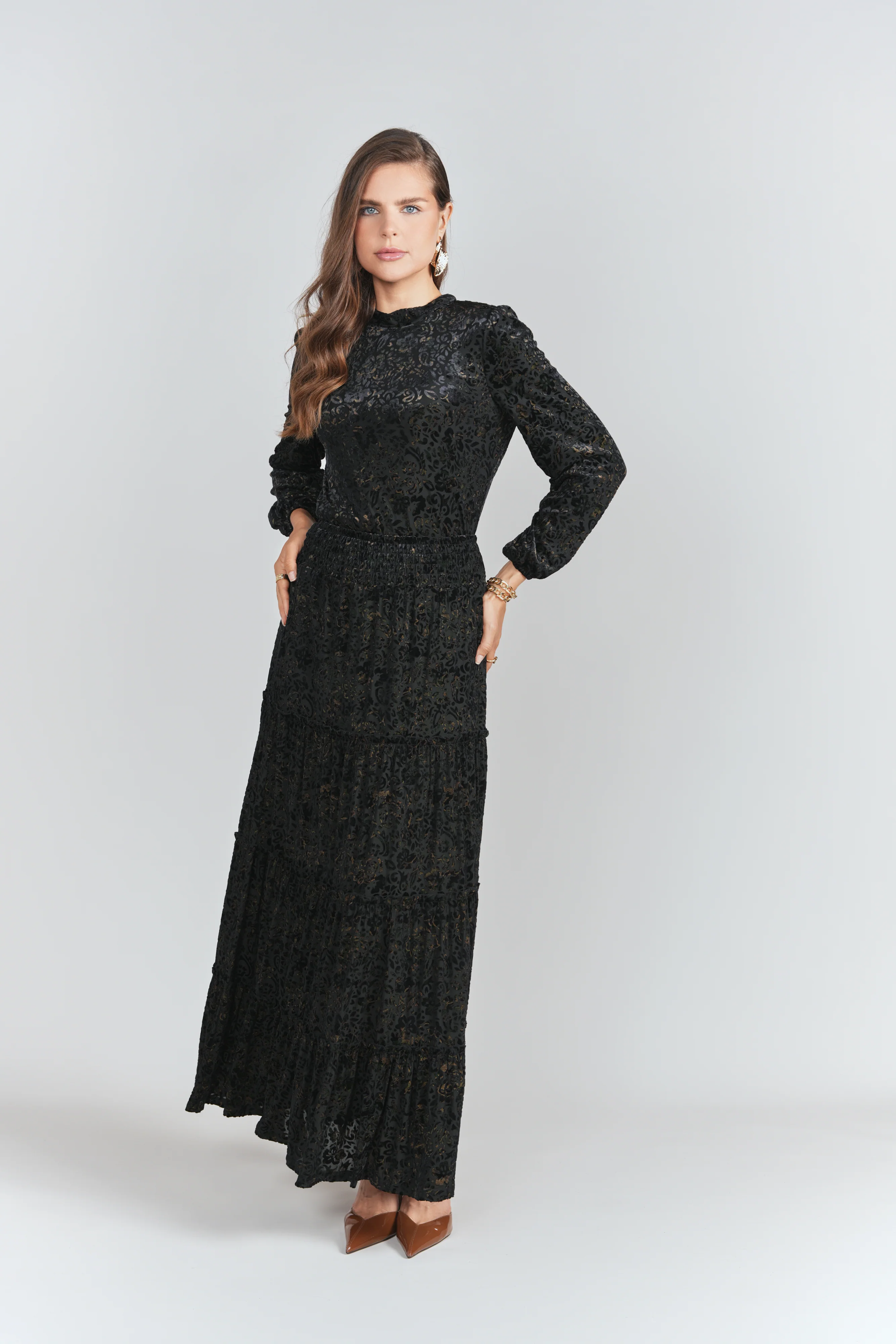 Burnout Velvet Top- Black with Emerald - Image 3