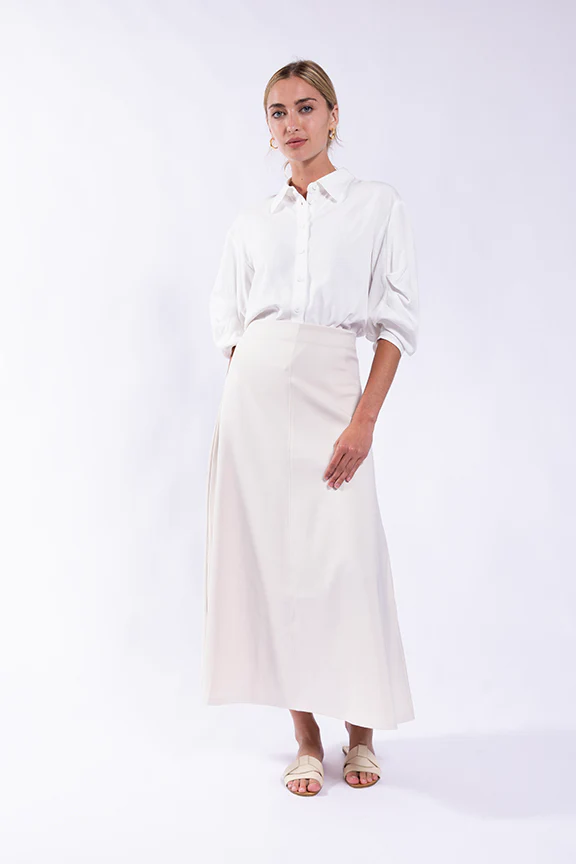 Button Up Shirt with Billowing Sleeves- White