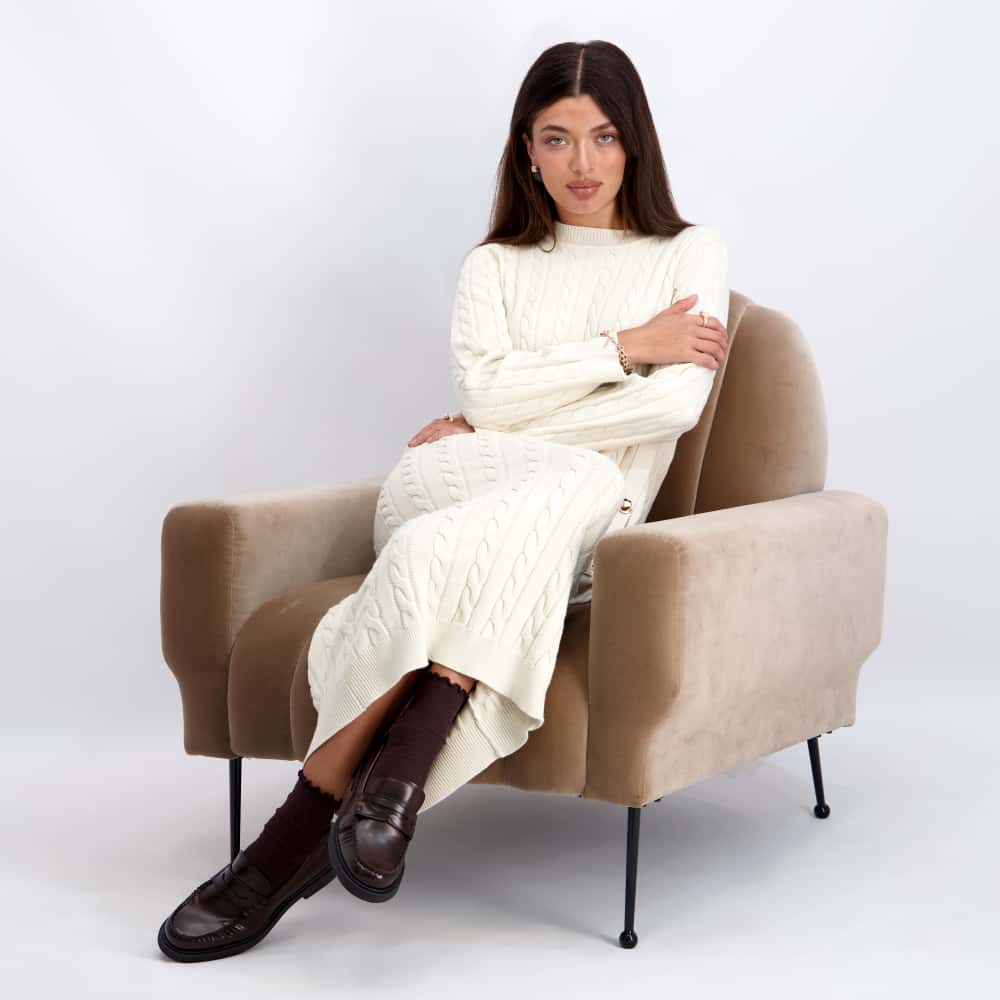 Cable Knit Dress- Cream