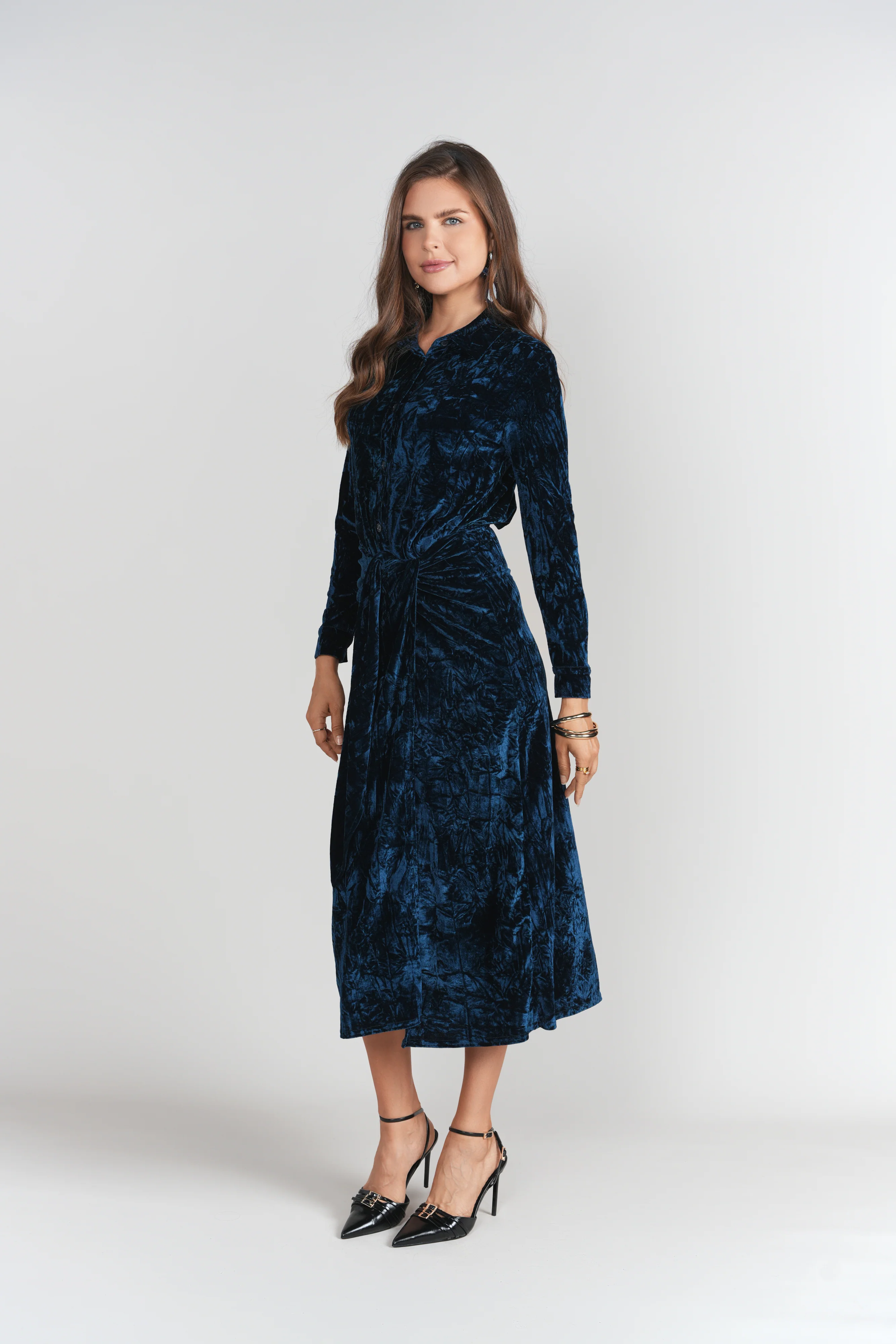 Camilla Dress- Blue Textured Velvet - Image 3