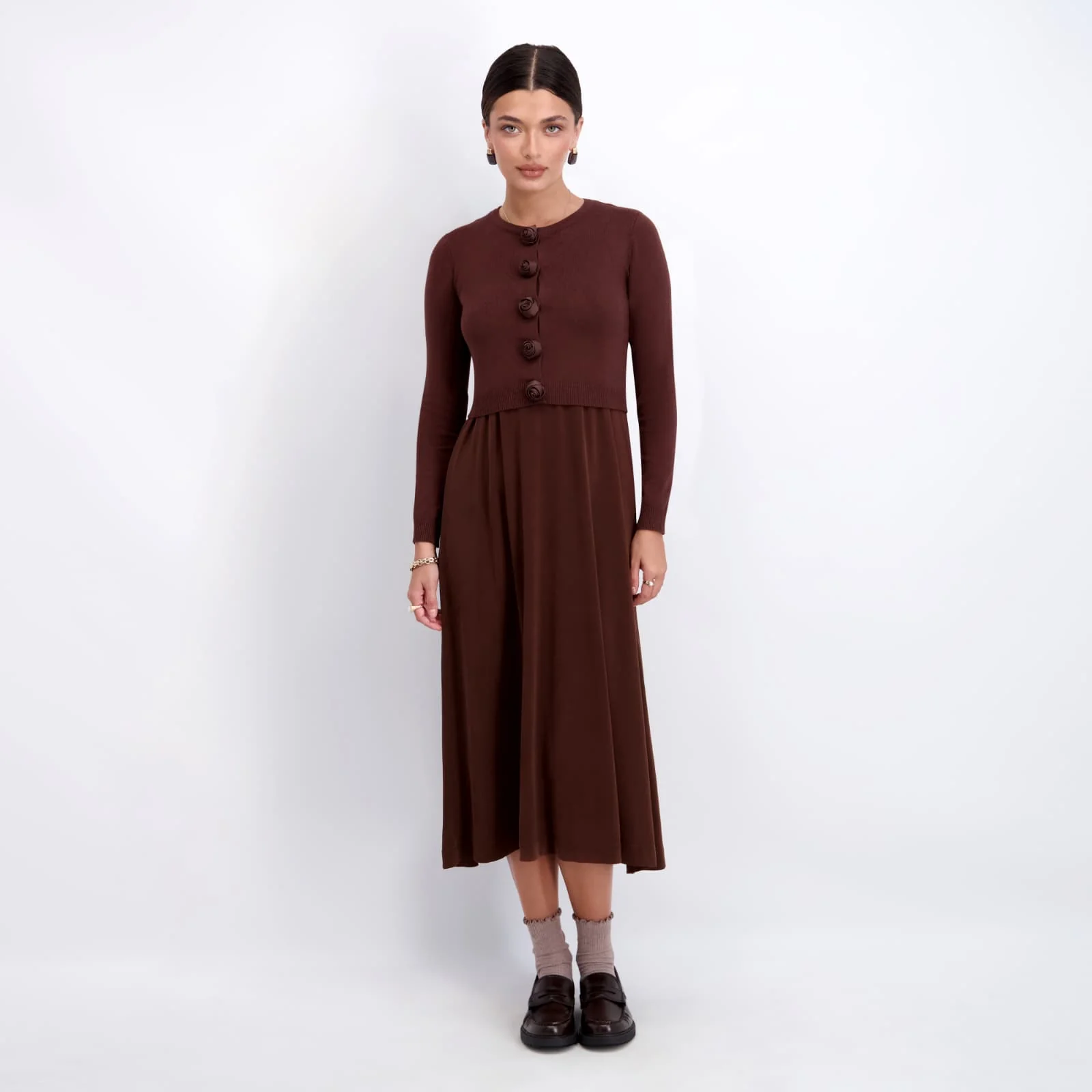 Cardigan Dress Set- Brown - Image 2