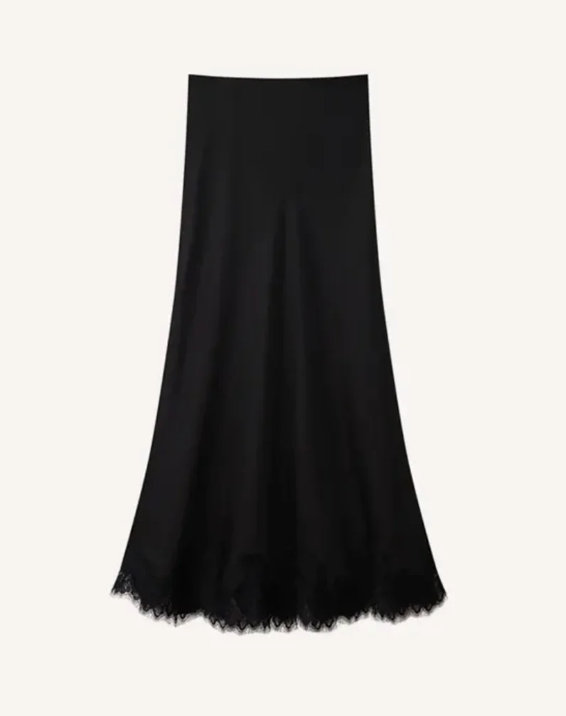 Satin Lace Skirt Black