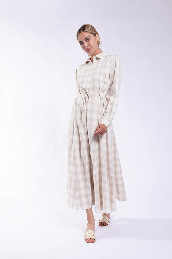 Checkered Shirtdress- Oat