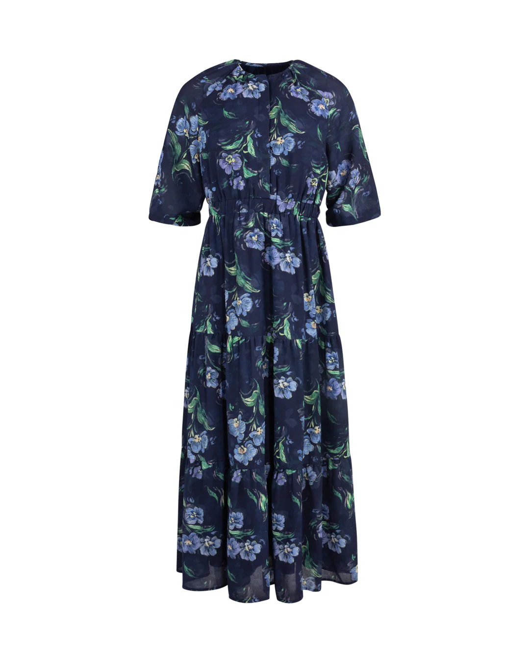 Chiffon Floral Tiered Dress- Navy