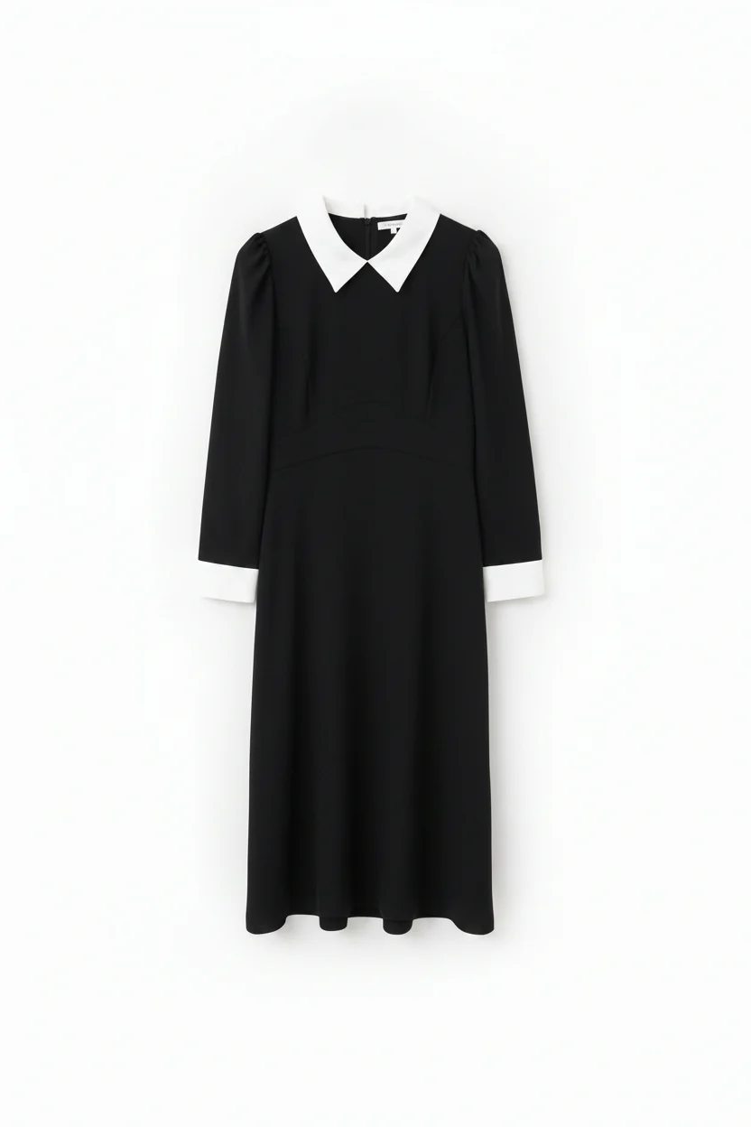 Collar Slit Waisted Maxi Dress- Black