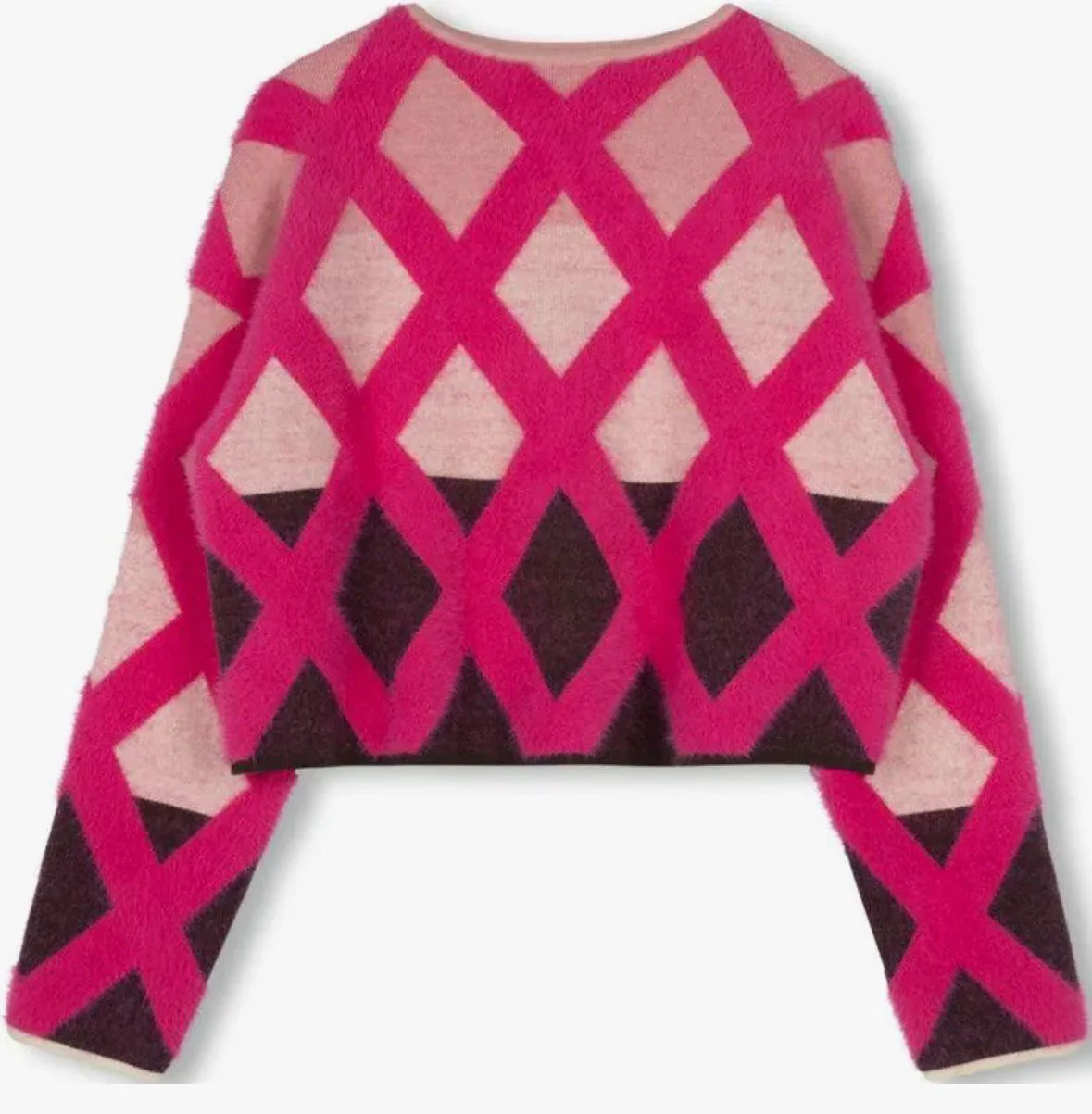 Color Block Diamond Seam Sweater- Pink