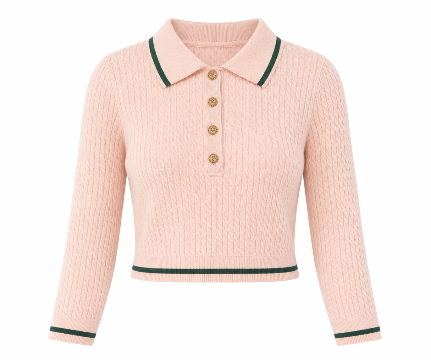 Cropped Cable Polo Sweater - Image 2