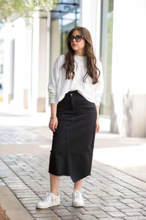 Crossover Denim Midi Skirt I ALV x Barianna- Black - Image 3