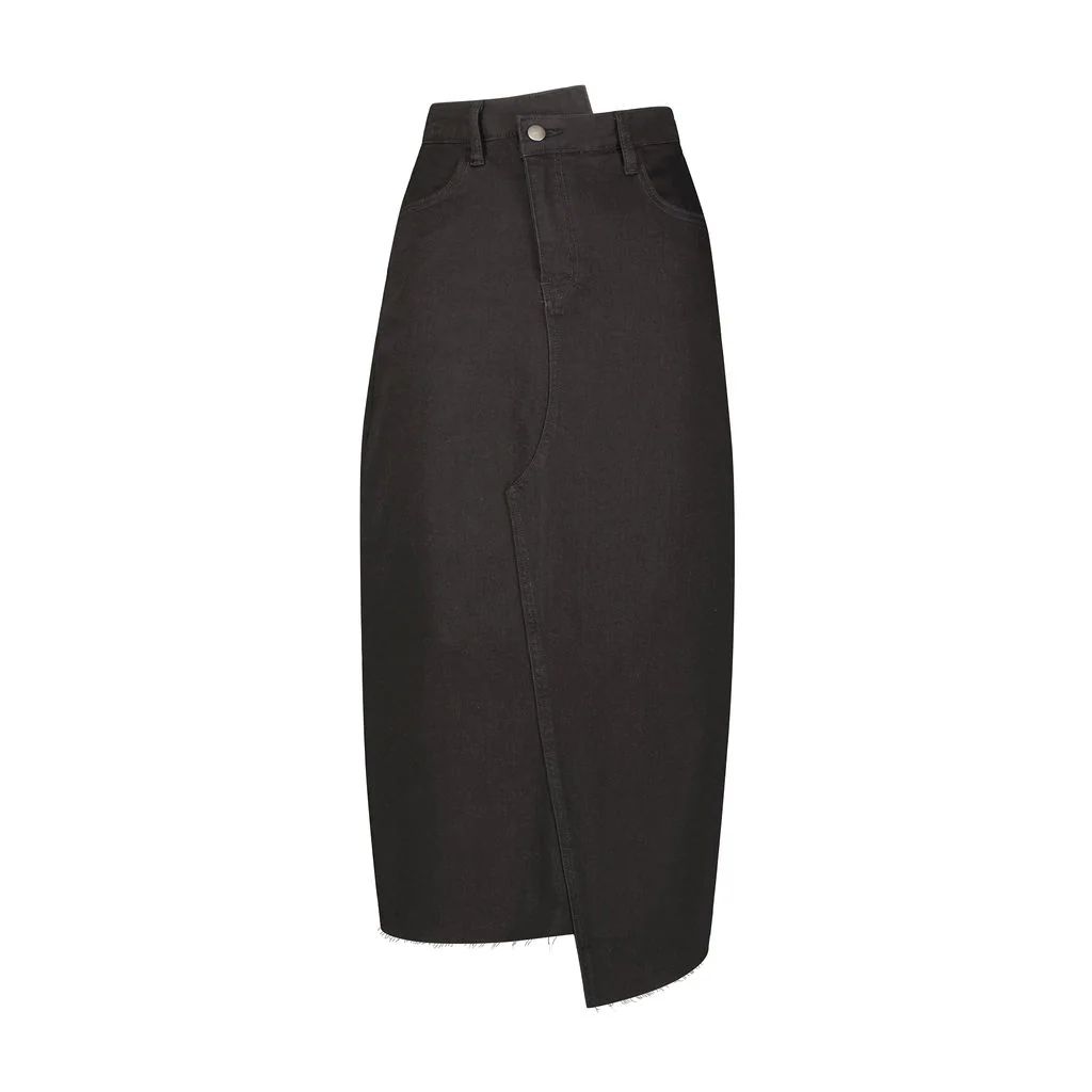 Crossover Denim Midi Skirt I ALV x Barianna- Black - Image 4