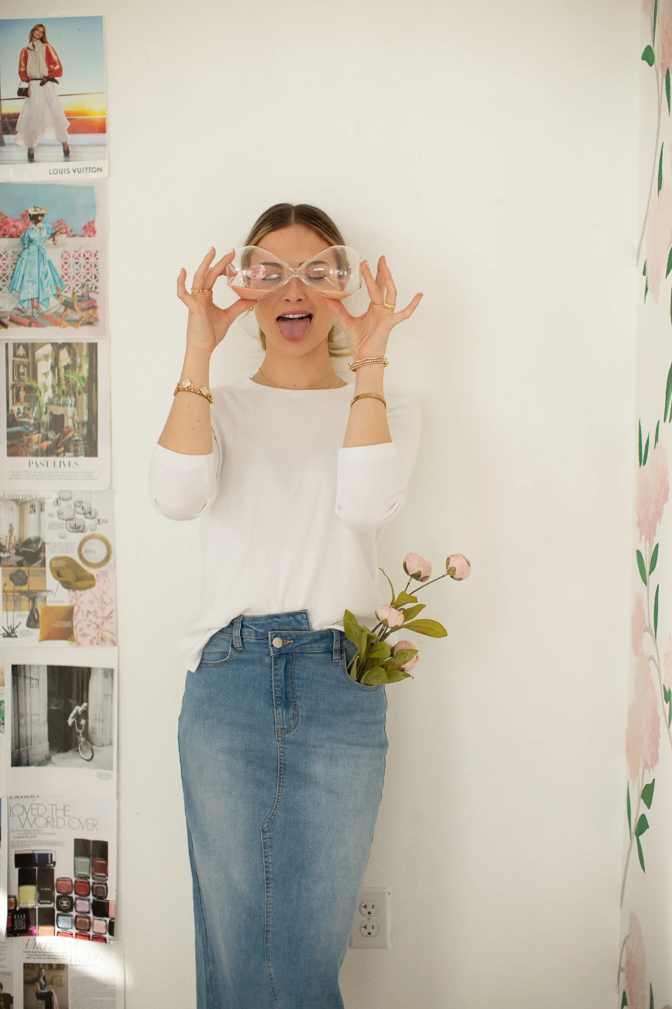 Crossover Denim Midi Skirt- Light Wash Denim - Image 2