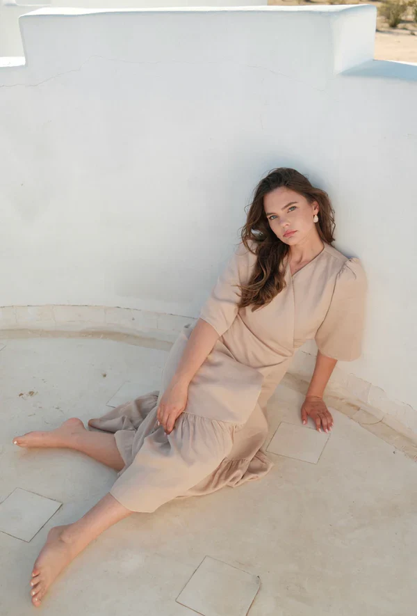 Tan Wrap Dress - Image 2