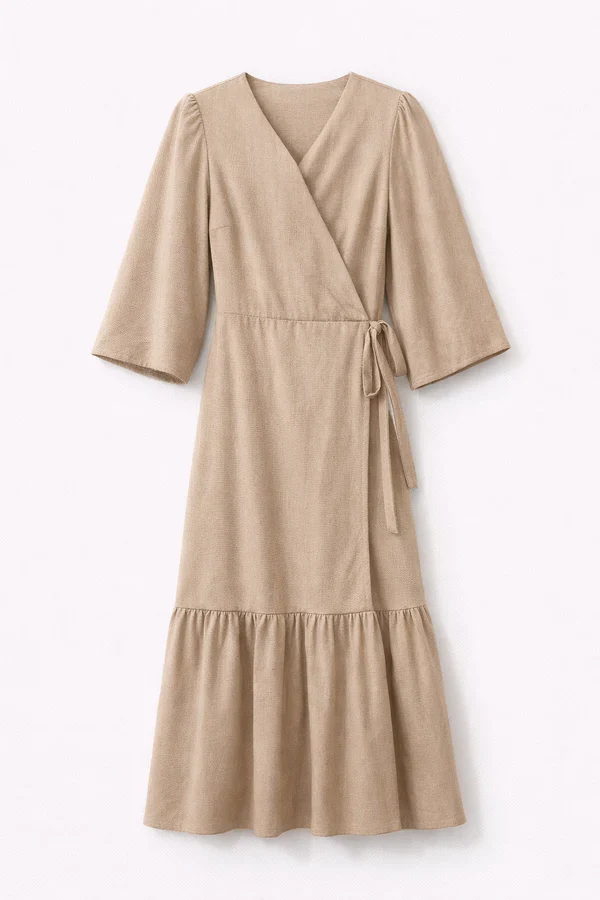 Tan Wrap Dress - Image 3
