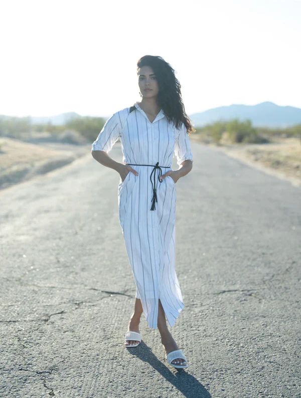 Black/White Stripe Shirt Dress
