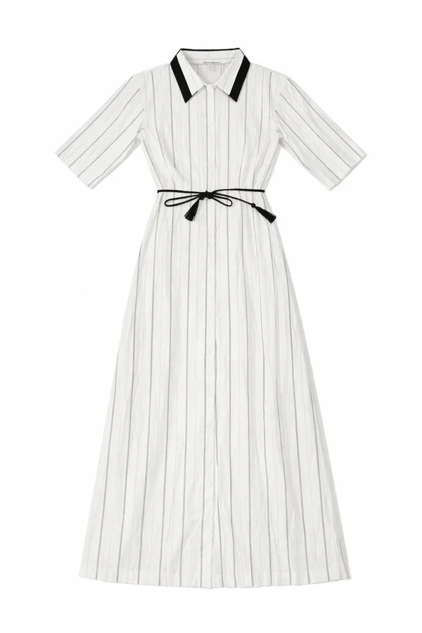 Black/White Stripe Shirt Dress - Image 2