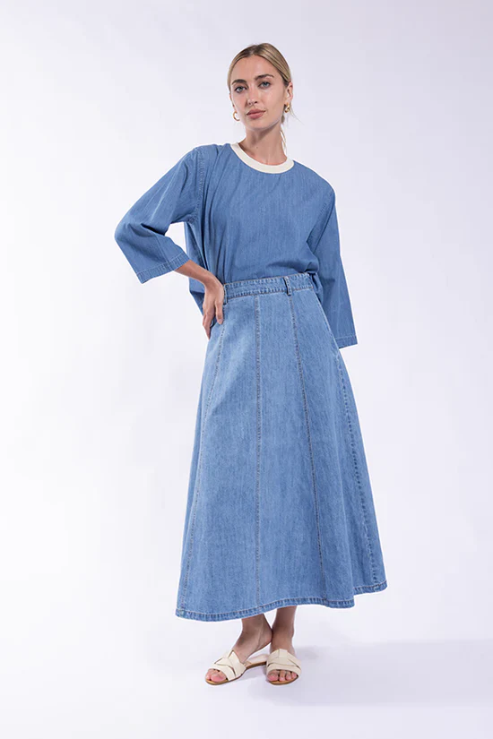 Denim Paneled Skirt- Denim