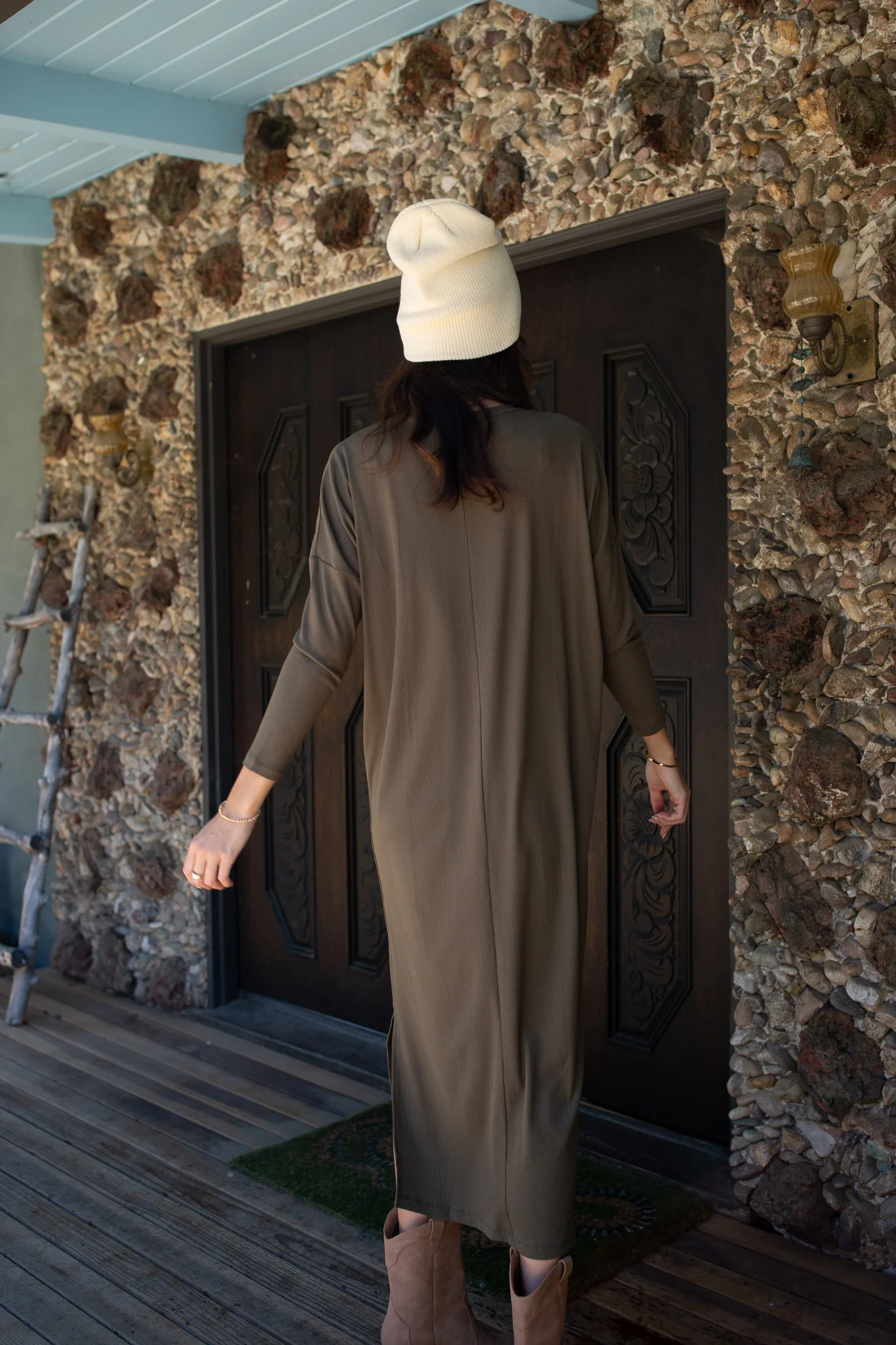 Dolman Sleeve Rib Maxi Dress- Olive - Image 4