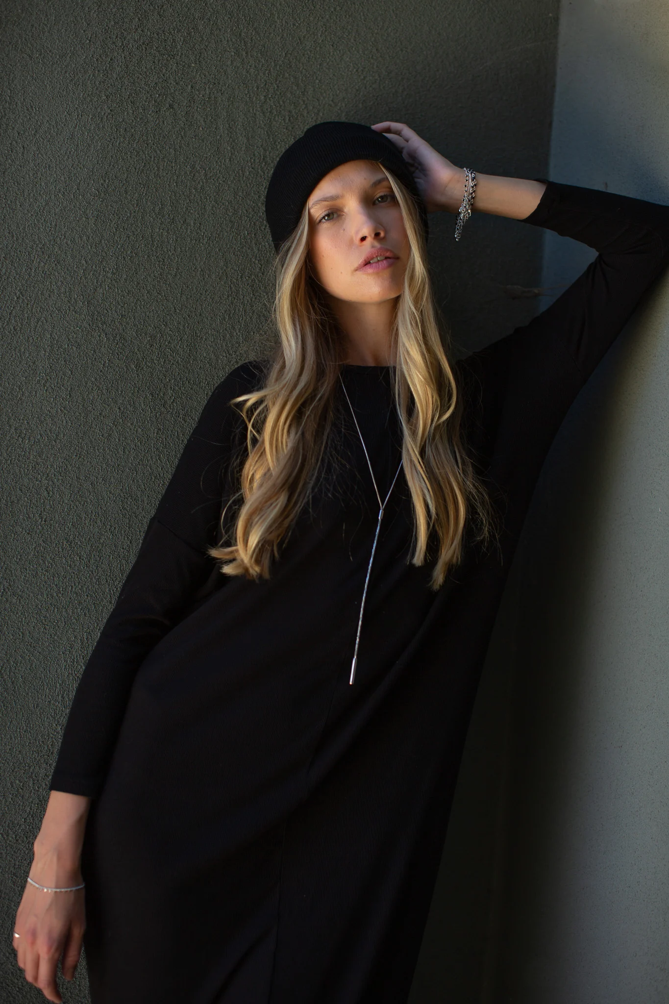 Dolman Sleeve Rib Maxi Dress- Black - Image 2
