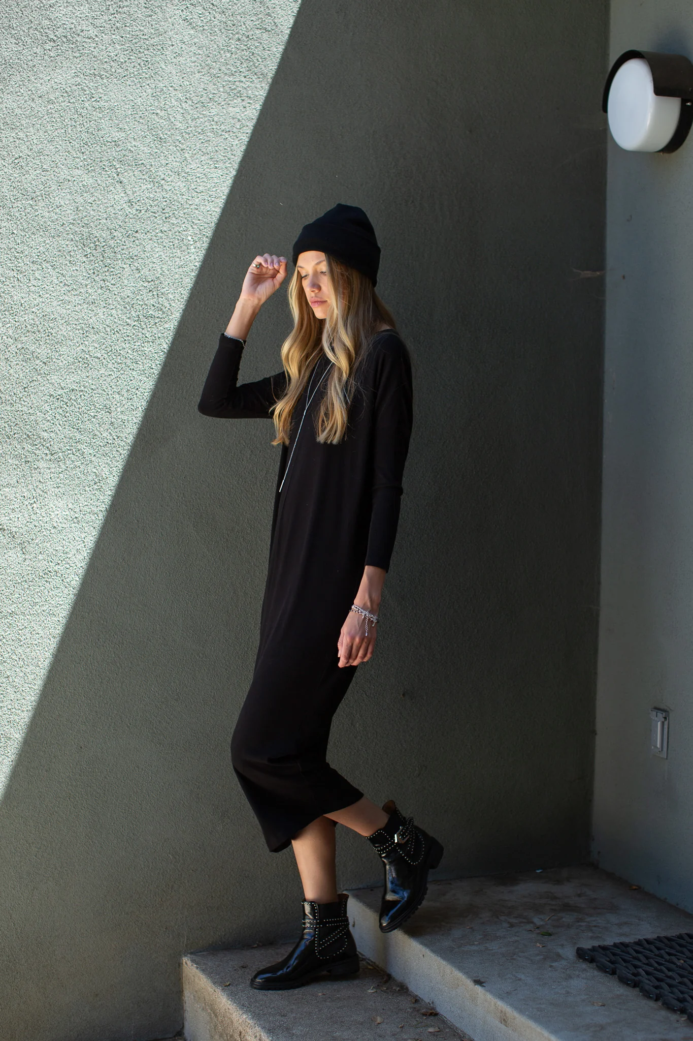 Dolman Sleeve Rib Maxi Dress- Black - Image 3