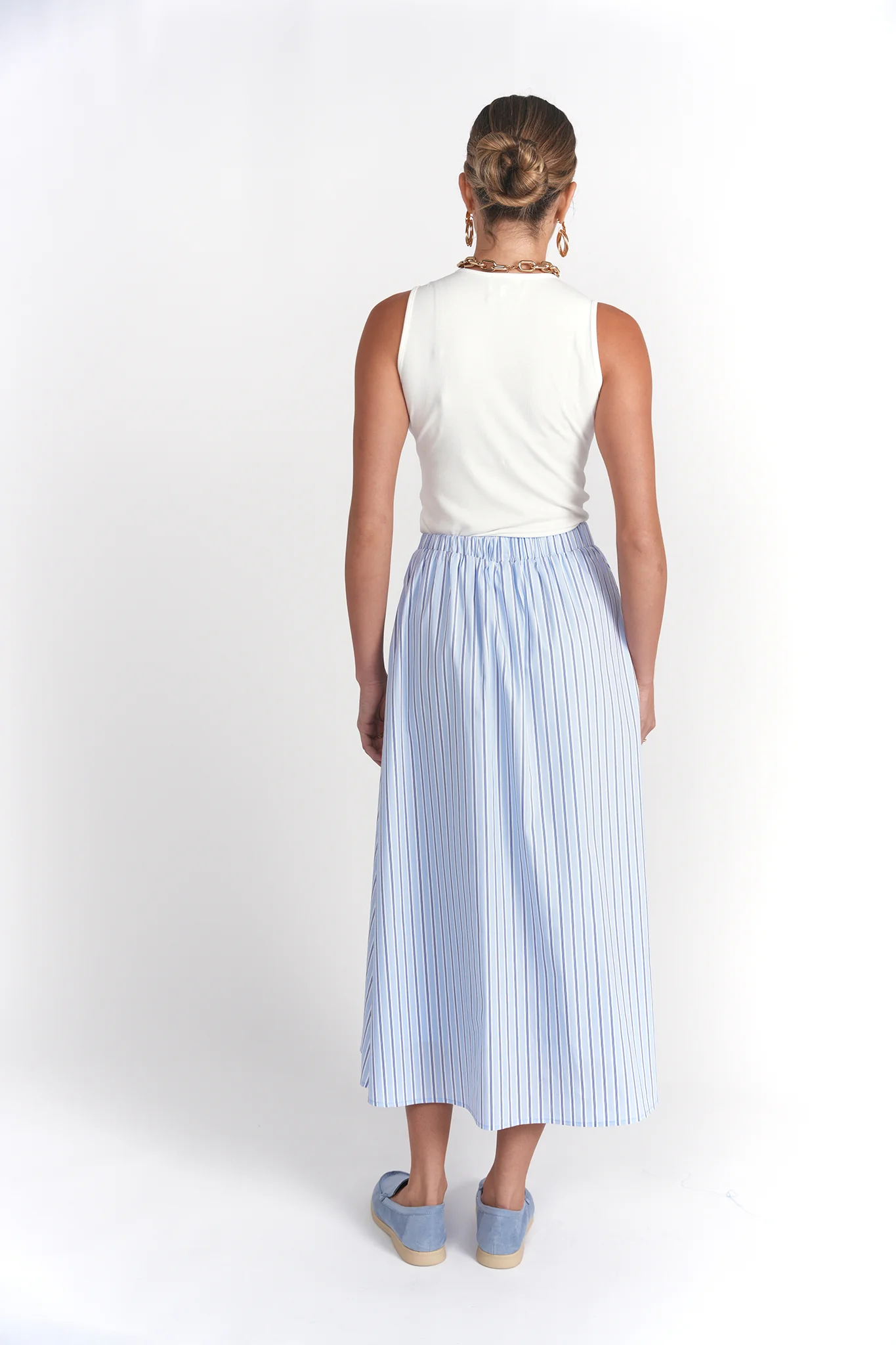 Double Drawstring Maxi Skirt- Blue Pinstripes - Image 3