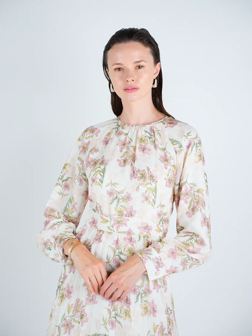 Chiffon Floral Waisted Midi Dress - Image 2