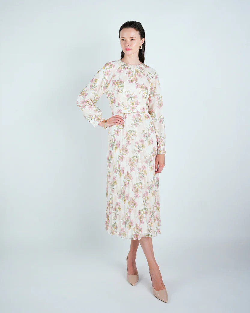 Chiffon Floral Waisted Midi Dress - Image 3