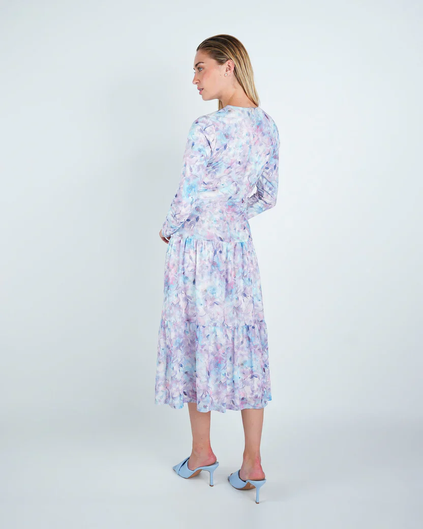 Mesh Floral Ruched Midi Dress - Image 4