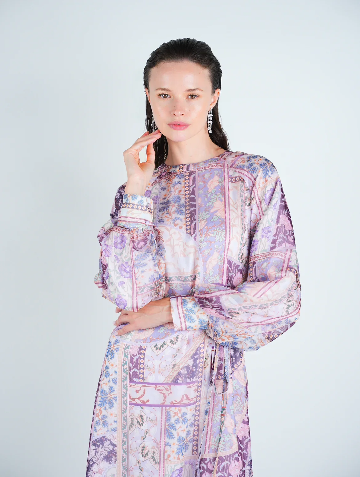 Organza Printed Puff Sleeve Maxi Dress - Image 2