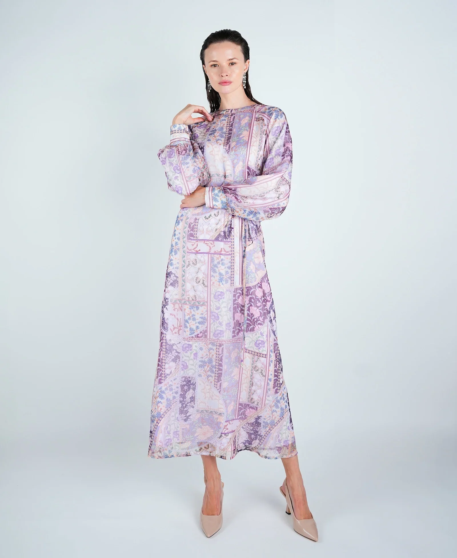 Organza Printed Puff Sleeve Maxi Dress - Image 3