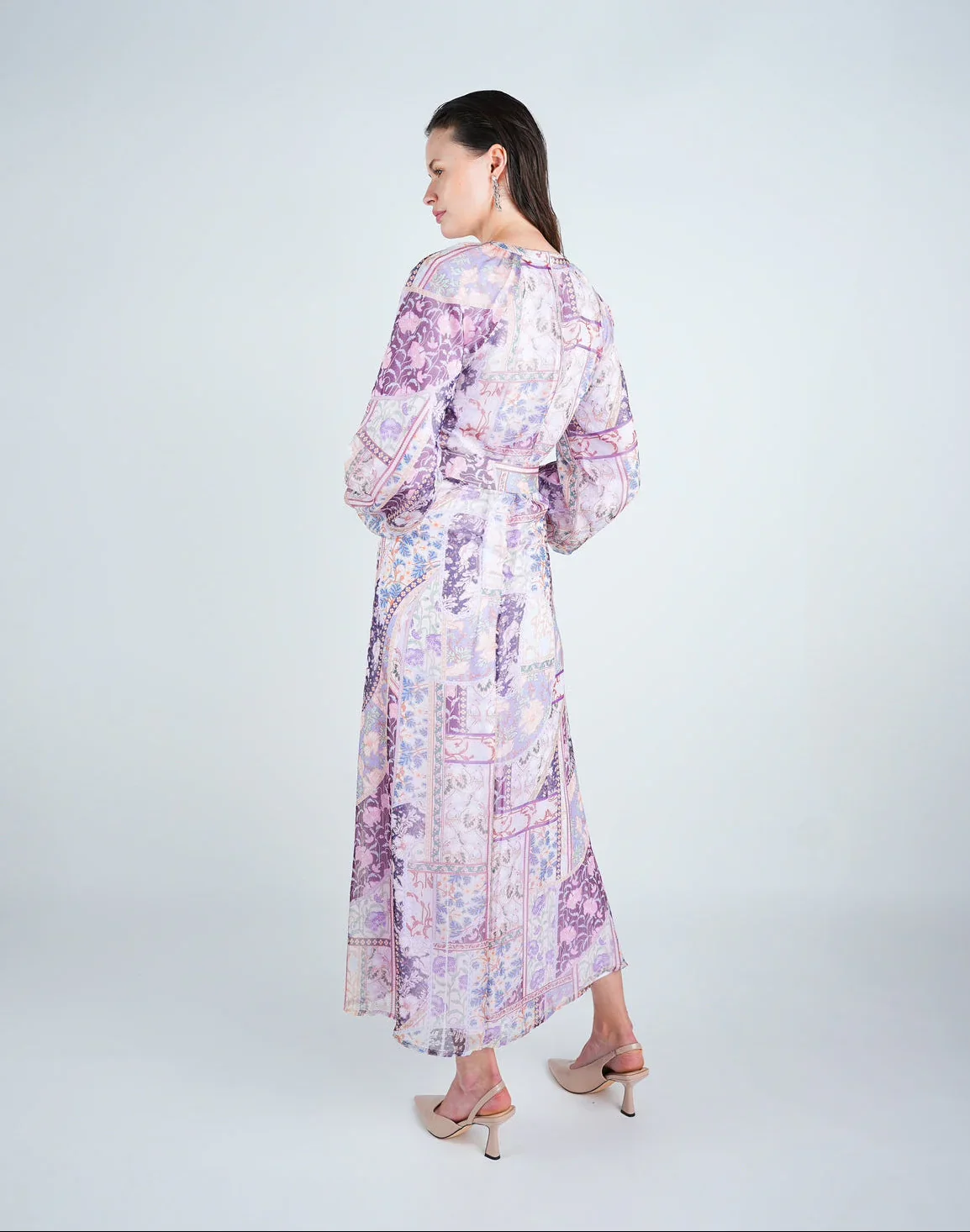 Organza Printed Puff Sleeve Maxi Dress - Image 4