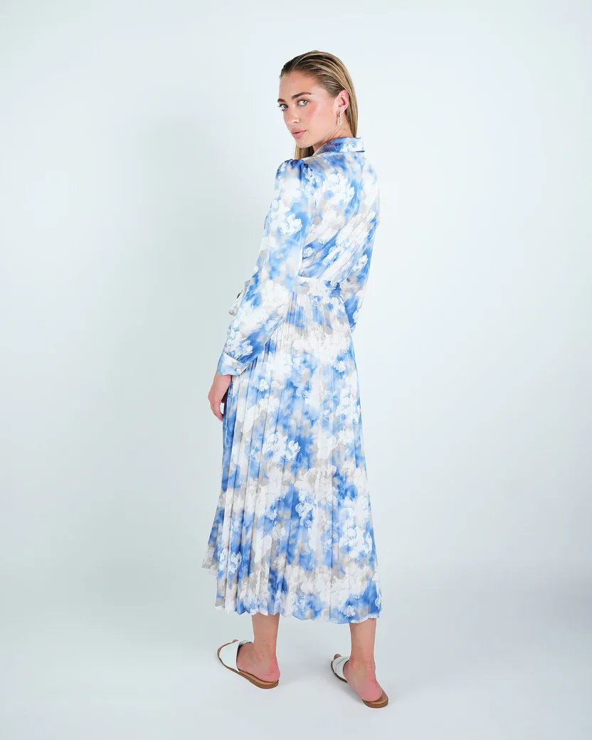 Satin Printed Pleated Shirt Dress - Image 3